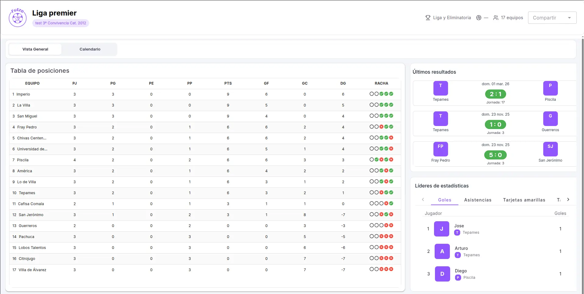 Vista de flujo de registro de jugadores en Futzo